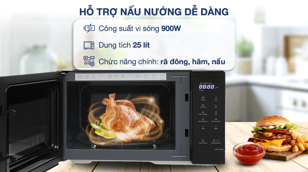 Lò vi sóng Panasonic NN-ST34NBYUE 25 lít - Hỗ trợ nấu nướng