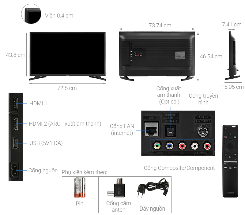 Thông số kỹ thuật Smart Tivi Samsung 32 inch UA32T4500