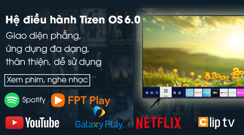 Smart Tivi Samsung 4K 55 inch UA55AU7700 - Giải trí theo sở thích của bạn với hệ điều hành TizenOS 6.0