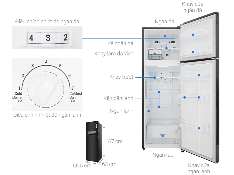 Thông số kỹ thuật Tủ lạnh LG Inverter 255 lít GN-M255BL