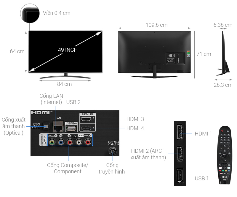 Thông số kỹ thuật Smart Tivi NanoCell LG 4K 49 inch 49NANO81TNA