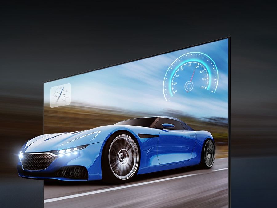 Chiếc xe màu xanh hiện rõ trên màn hình tivi nhờ công nghệ Motion Xcelerator 120Hz.