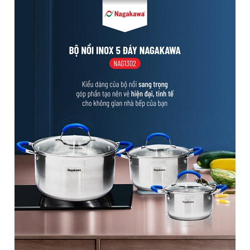 Bộ nồi inox Nagakawa NAG1302 10