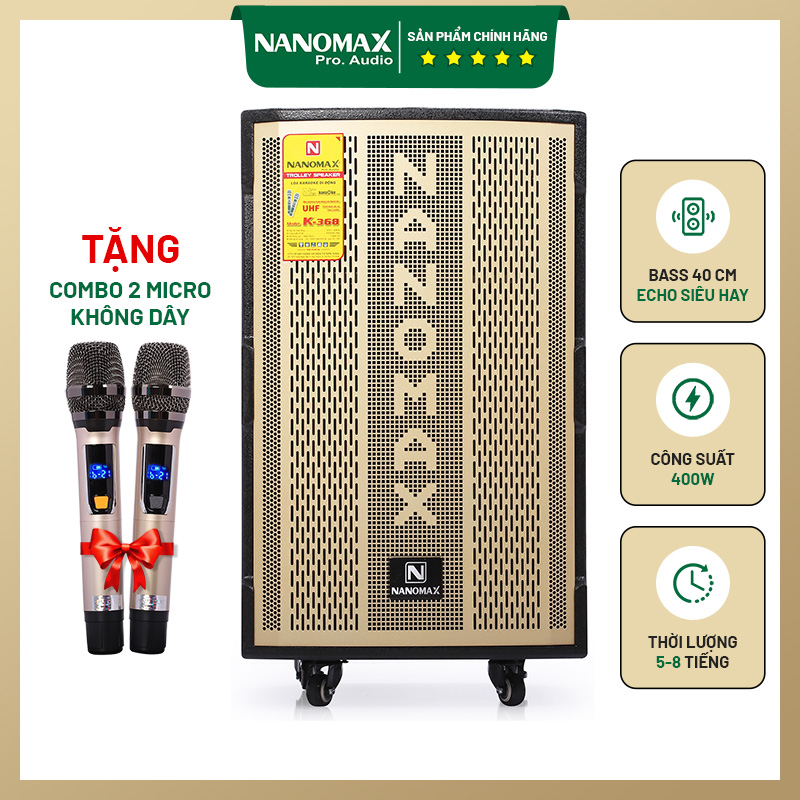 Loa Kéo Nanomax K-368 Bass 40cm 400w Karaoke Bluetooth