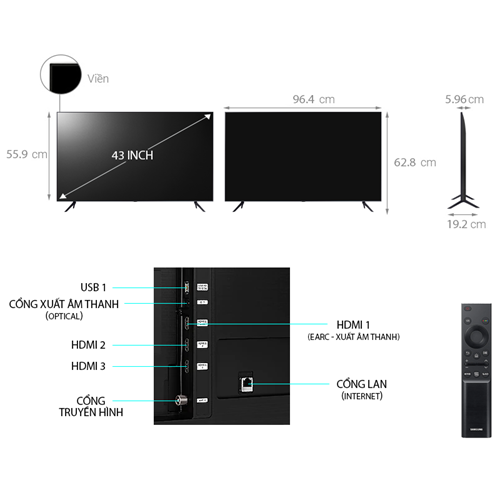 Smart Tivi Samsung 4K 43 inch 43AU7000 UHD Mới 4