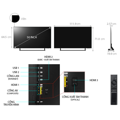 Smart Tivi Samsung 4K 50 inch 50AU9000 Crystal UHD Mới 6