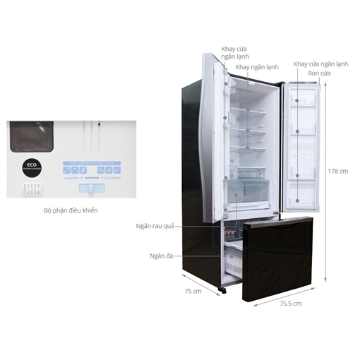 Tủ lạnh 3 cánh 405 Lít Hitachi R-WB475PGV2 (GBK) - Đen 2