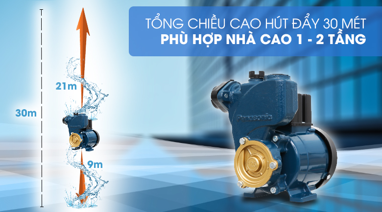 Máy bơm nước đẩy cao Panasonic GP-129JXK-SV5 125W - Chiều cao hút đẩy Máy bơm nước đẩy cao Panasonic GP-129JXK-SV5 125W - Chiều cao hút đẩy