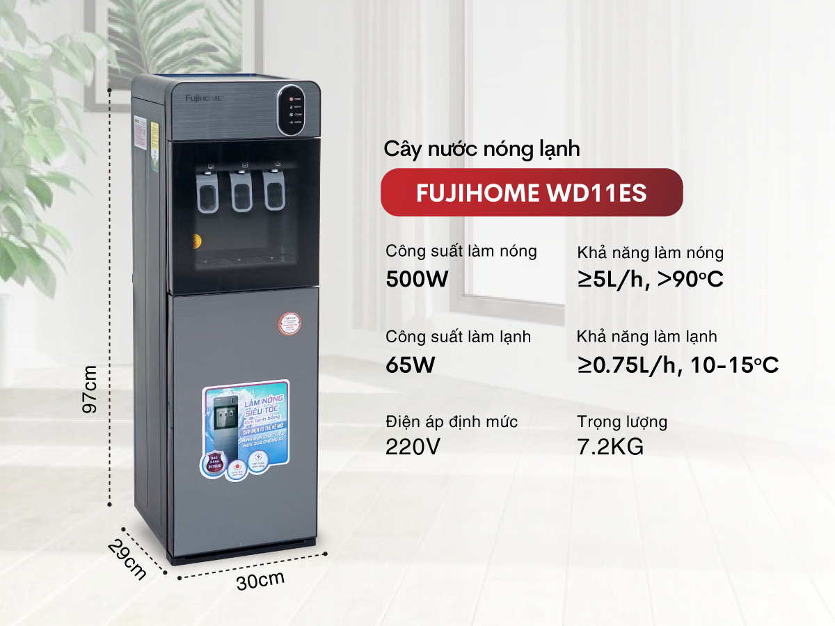 Cây nước nóng lạnh cao cấp Fujihome WD11ES 3 vòi, bình nước âm