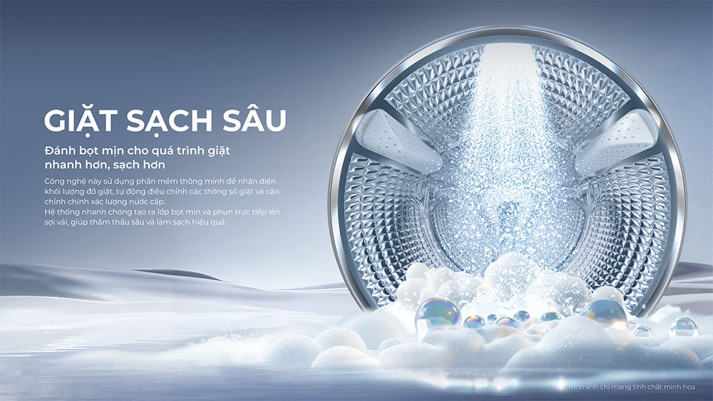 Máy Giặt Aqua AW12-BP4657M(B) đánh bọt hiệu quả, nâng cao khả năng giặt sạch