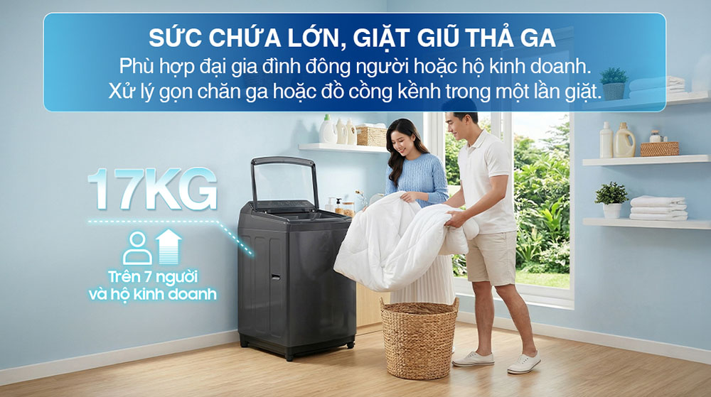 Máy giặt WA40F17E7CSV 17kg phù hợp gia đình trên 7 người và hộ kinh doanh