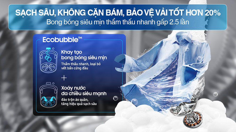 Bong bóng siêu mịn thẩm thấu sâu, đánh bay vết bẩn khó giặt